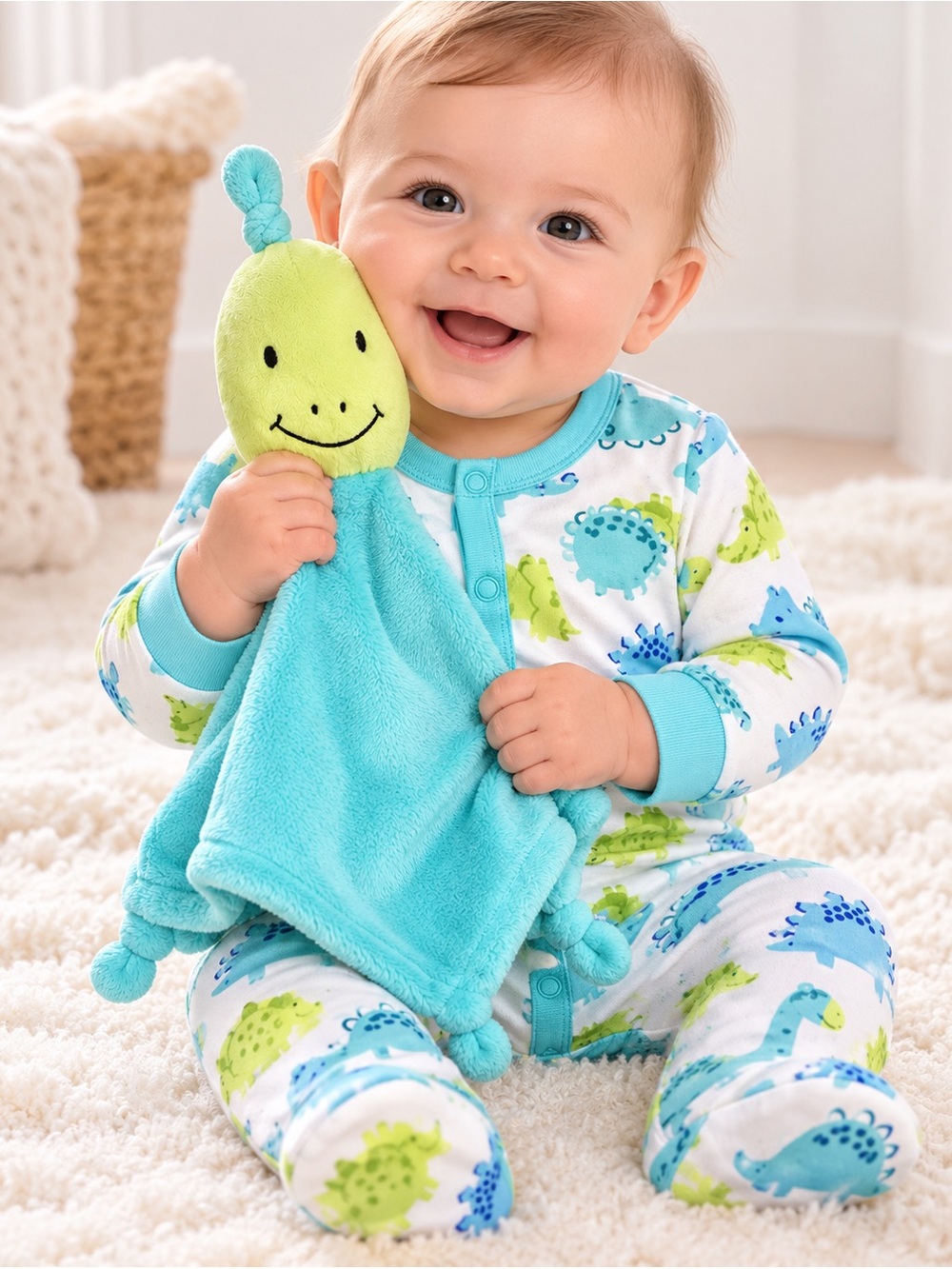 Chick Pea Baby Footed Coverall Onesie Bodysuit & Security Buddy 2-Piece Set